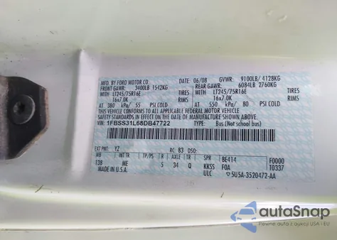 2008 Ford E-350 Super Duty Xl/Xlt from USA, damaged, VIN 1FBSS31L68DB47722